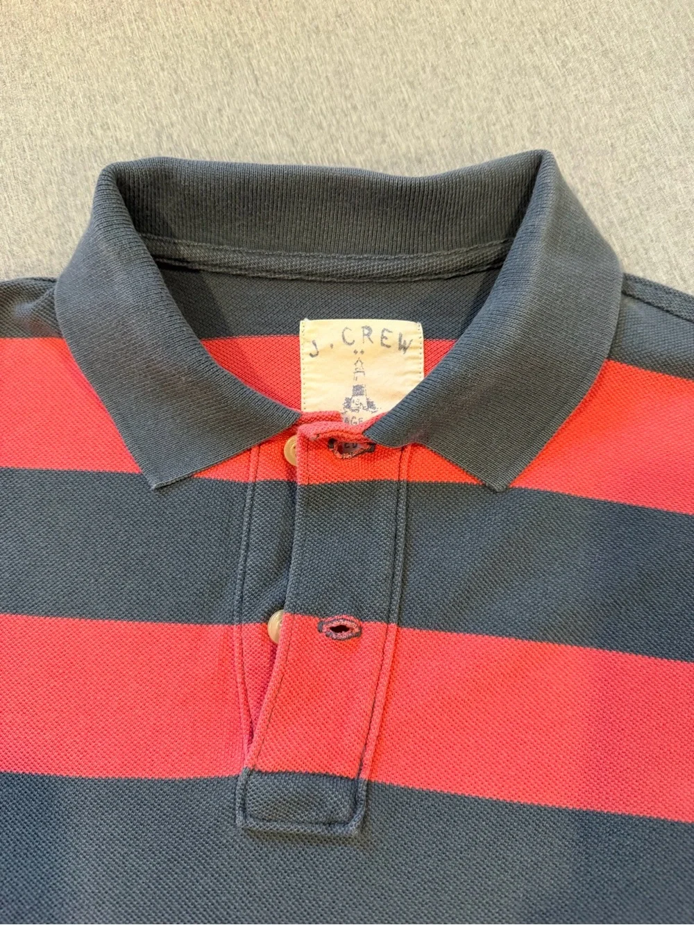 J. Crew Red and Black Wide-Stripe Polo